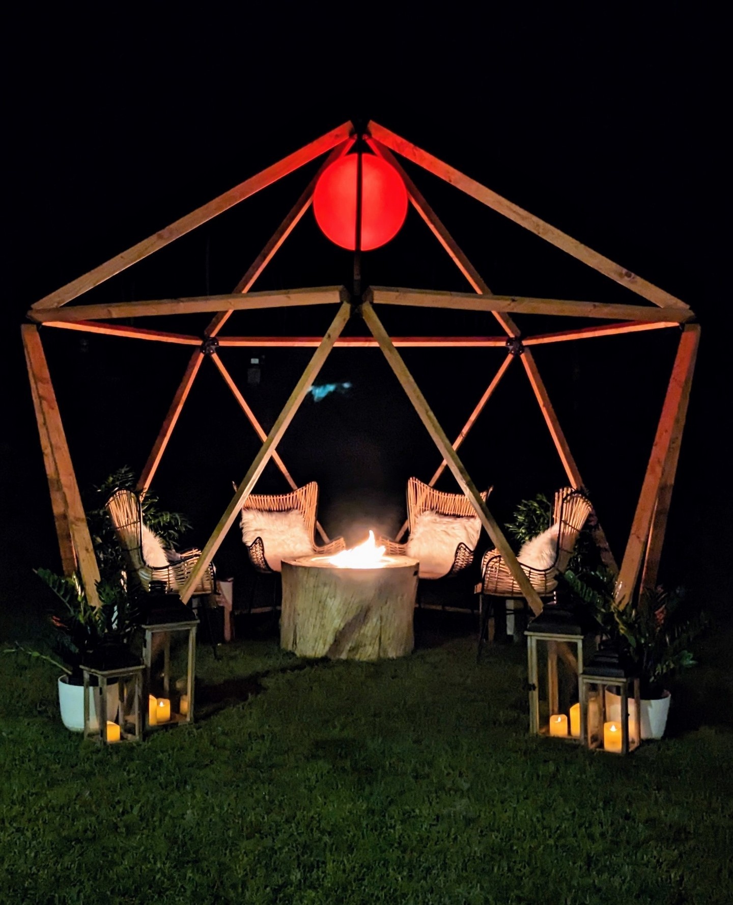 Penta Pod Structure displayed at night