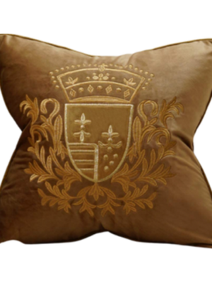 Cognac Crest Velvet Pillow